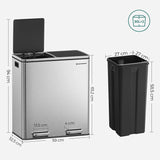 Dual Kitchen Bin, 2 x 30L, Silver - Low Angle