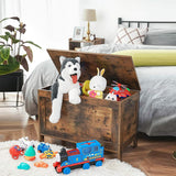 Wooden Sturdy Entryway Storage Bench with Safety Hinge - Rear View