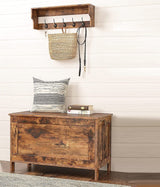 Wooden Sturdy Entryway Storage Bench with Safety Hinge - Close-Up Angle