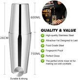 Cocktail Shaker Set Boston 23-Piece Stainless Steel and Professional Bar Tools for Drink Mixing - Side View