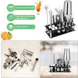Cocktail Shaker Set Boston 23-Piece Stainless Steel and Professional Bar Tools for Drink Mixing - Close-Up Angle