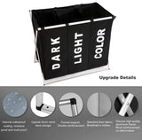3 in 1 Large 135L Laundry Clothes Hamper Basket with Waterproof bags and Aluminum Frame (Black) - Front View