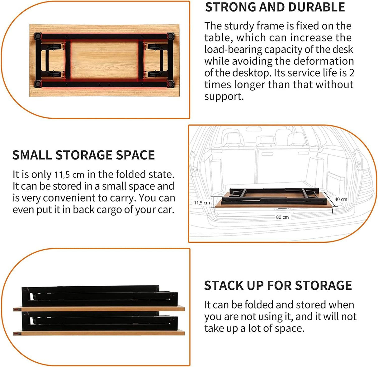 Sturdy and Heavy Duty Foldable Office Computer Desk (Teak 80cm)