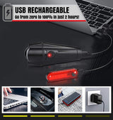 Waterproof Rechargeable LED Bike Lights Set (2000mah Lithium Battery, IPX4, 2 USB Cables) - Rear View
