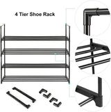 Multi-Level Powder-Coated Metal Shoe Organizer - 4-Tier Rack for Up to 15 Pairs (55cm Black) - Side View