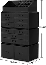 Makeup Cosmetic Organizer Storage with 12 Drawers Display Boxes (Black) - Side View