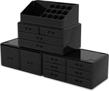 Makeup Cosmetic Organizer Storage with 12 Drawers Display Boxes (Black) - Top-Down View