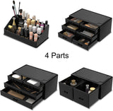 Makeup Cosmetic Organizer Storage with 12 Drawers Display Boxes (Black) - 45-Degree Angle