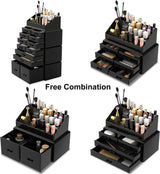 Makeup Cosmetic Organizer Storage with 12 Drawers Display Boxes (Black) - Rear View