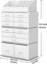 Makeup Cosmetic Organizer Storage with 12 Drawers Display Boxes (White) - Side View