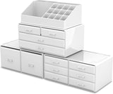 Makeup Cosmetic Organizer Storage with 12 Drawers Display Boxes (White) - Top-Down View