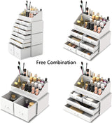 Makeup Cosmetic Organizer Storage with 12 Drawers Display Boxes (White) - Close-Up Angle