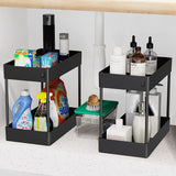 2 Tier Multi-Purpose Under Sink Organizer Shelf Storage Rack for Bathroom and Kitchen - Front View