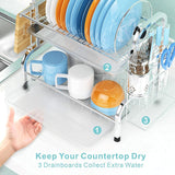 Stainless Steel 2-Tier Dish Drying Rack with Utensil Holder, Cutting Board Holder and Dish Drainer for Kitchen Counter (Silver) - Side View