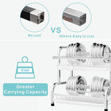 Stainless Steel 2-Tier Dish Drying Rack with Utensil Holder, Cutting Board Holder and Dish Drainer for Kitchen Counter (Silver) - Top-Down View