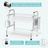 Stainless Steel 2-Tier Dish Drying Rack with Utensil Holder, Cutting Board Holder and Dish Drainer for Kitchen Counter (Silver) - 45-Degree Angle