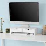 White Monitor Stand Desk Organizer with 2 Drawers - Front View