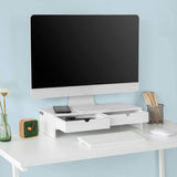 White Monitor Stand Desk Organizer with 2 Drawers - Side View
