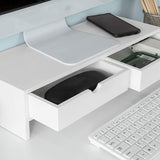White Monitor Stand Desk Organizer with 2 Drawers - 45-Degree Angle