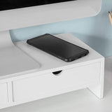 White Monitor Stand Desk Organizer with 2 Drawers - Rear View