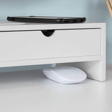 White Monitor Stand Desk Organizer with 2 Drawers - Close-Up Angle