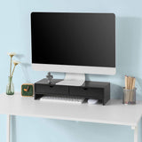 Black Monitor Stand Desk Organizer with 2 Drawers - Front View