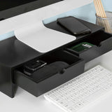 Black Monitor Stand Desk Organizer with 2 Drawers - Rear View