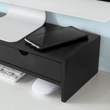 Black Monitor Stand Desk Organizer with 2 Drawers - Close-Up Angle
