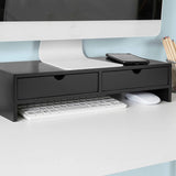 Black Monitor Stand Desk Organizer with 2 Drawers - Low Angle
