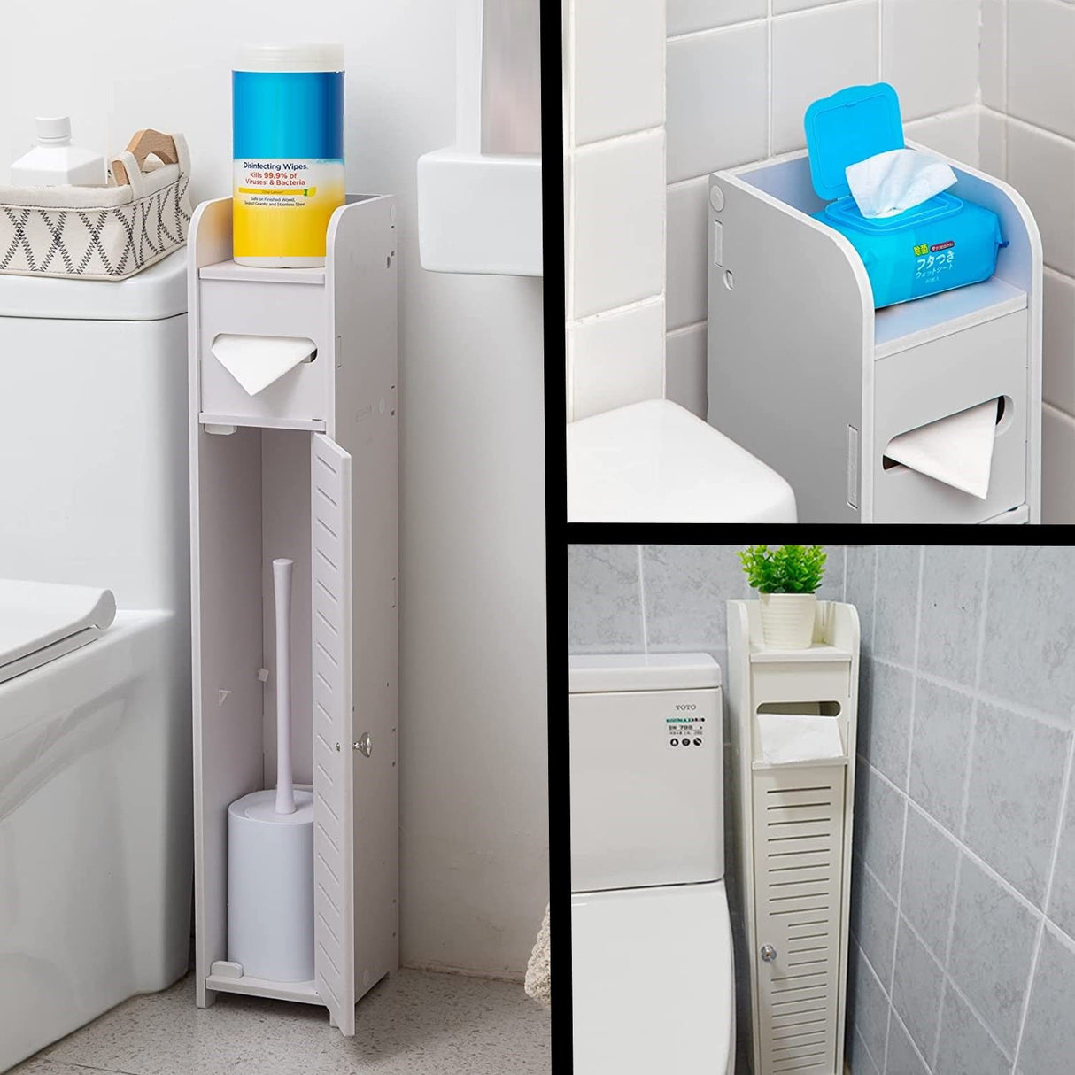 Compact White Toilet Paper Holder with Open Storage Shelf (80 cm)