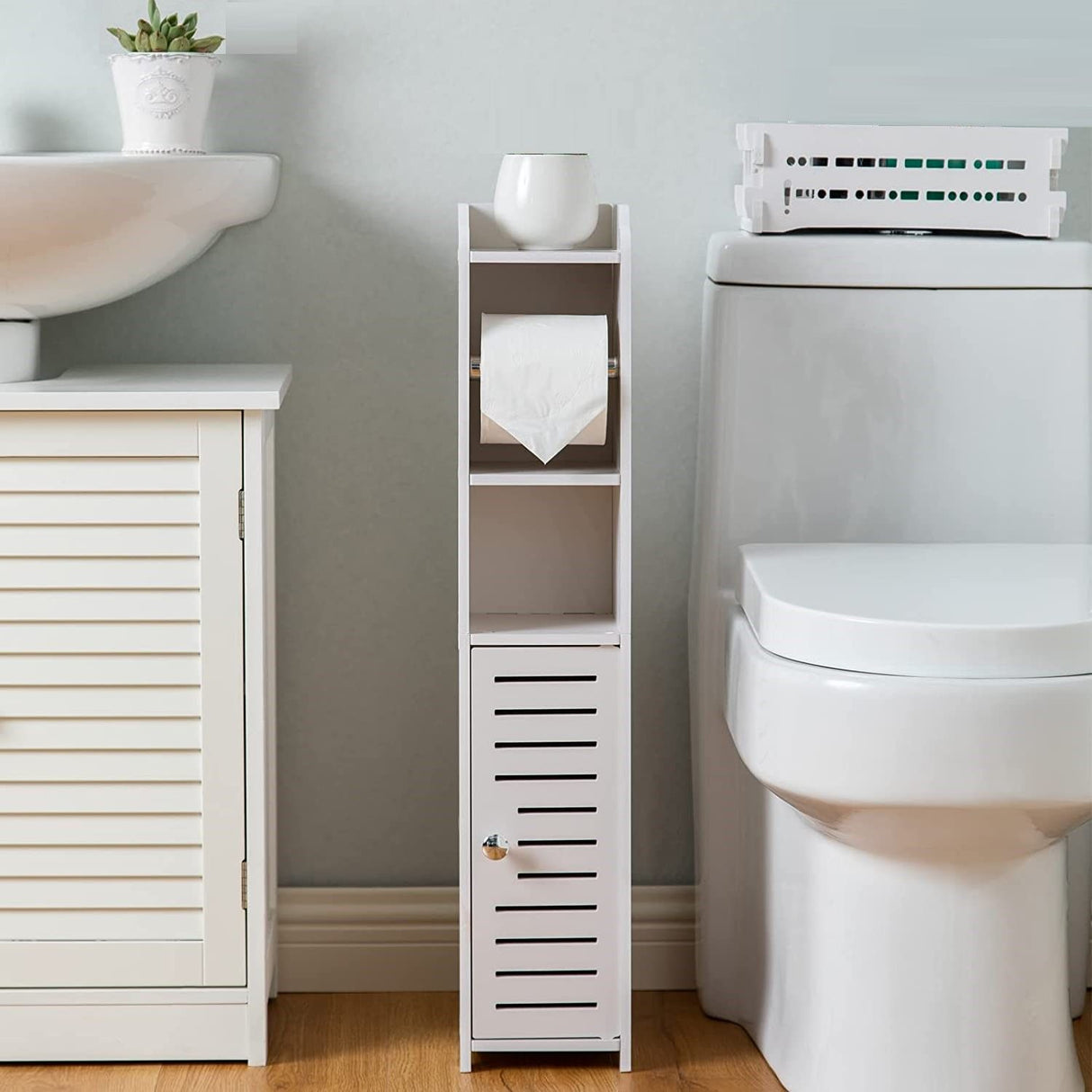 Compact White Bathroom Toilet Paper Holder with Roller (76cm)