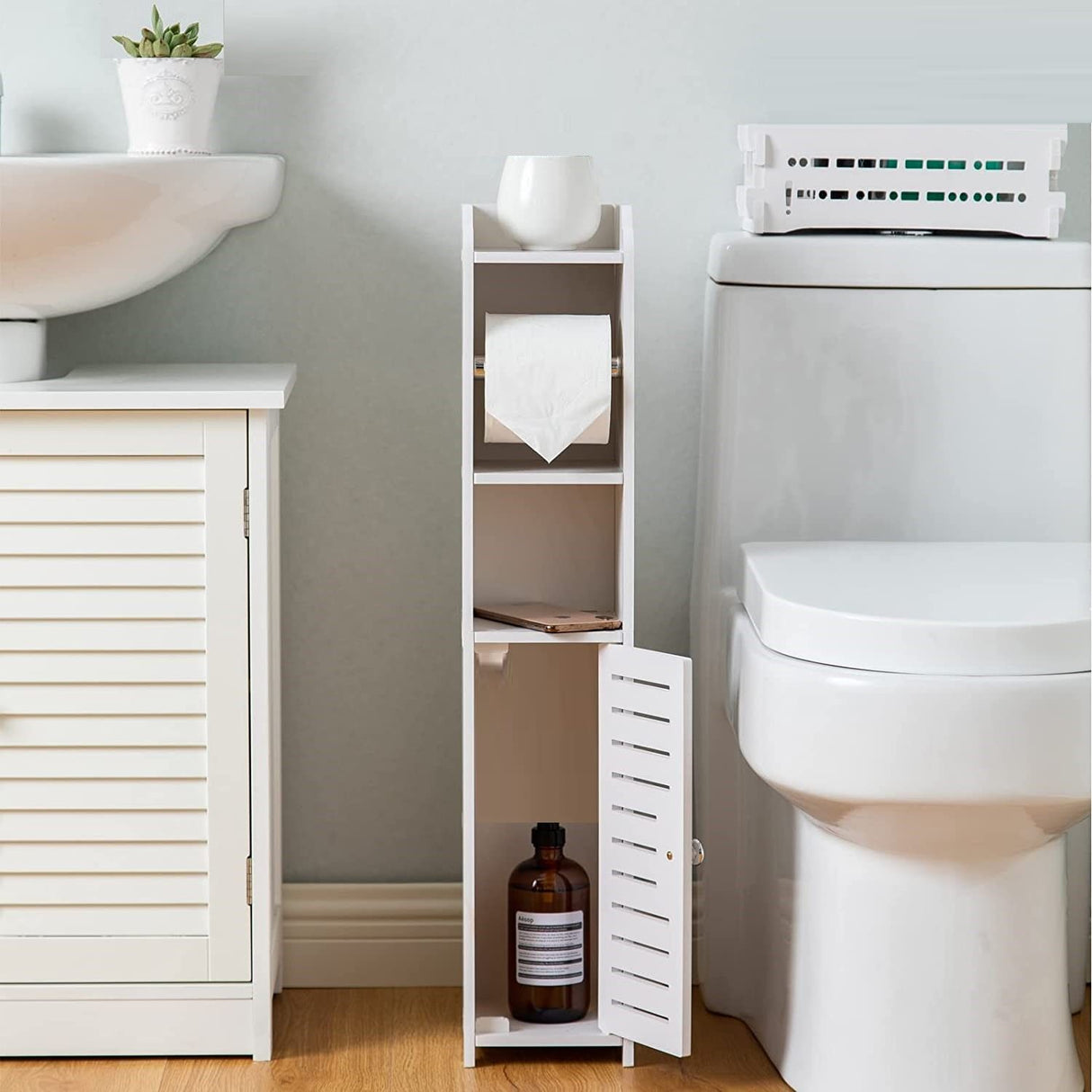 Compact White Bathroom Toilet Paper Holder with Roller (76cm)