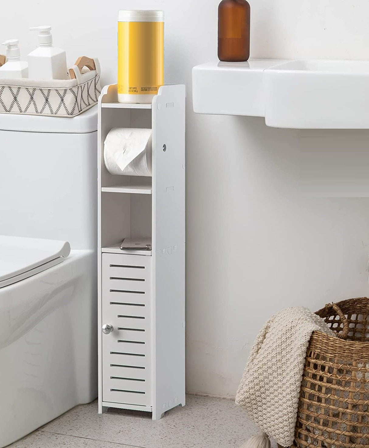 Compact White Bathroom Toilet Paper Holder with Roller (76cm)