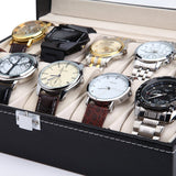Black PU Leather Watch Organizer Display Storage Box Cases for Men & Women (10 slots) - Close-Up Angle
