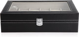 Black PU Leather Watch Organizer Display Storage Box Cases for Men & Women (12 slots)
