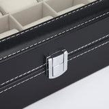 Black PU Leather Watch Organizer Display Storage Box Cases for Men & Women (12 slots) - Side View
