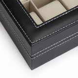 Black PU Leather Watch Organizer Display Storage Box Cases for Men & Women (12 slots) - Top-Down View