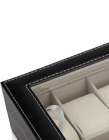 Black PU Leather Watch Organizer Display Storage Box Cases for Men & Women (12 slots) - 45-Degree Angle
