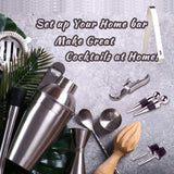 Premium 12-Piece Stainless Steel Cocktail Shaker Set with Bamboo Storage Rack - Side View