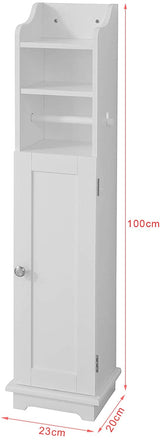 Toilet Paper Holder with Storage, Freestanding Cabinet, Toilet Brush Holder and Toilet Paper Dispenser 20x100x18 cm - Side View