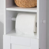 Toilet Paper Holder with Storage, Freestanding Cabinet, Toilet Brush Holder and Toilet Paper Dispenser 20x100x18 cm - Close-Up Angle
