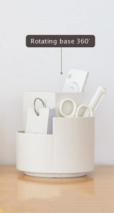 360 degree rotating multi-functional pen holder with 3 separate layer for office desk organiser (Grey) - Side View