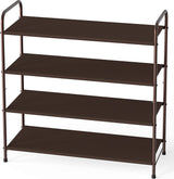 Bronze 4-Tier Metal Shoe Rack with Side Storage for Entryway and Bedroom