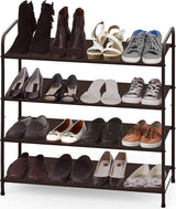 Bronze 4-Tier Metal Shoe Rack with Side Storage for Entryway and Bedroom - Front View