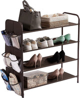 Bronze 4-Tier Metal Shoe Rack with Side Storage for Entryway and Bedroom - 45-Degree Angle