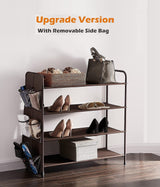 Bronze 4-Tier Metal Shoe Rack with Side Storage for Entryway and Bedroom - Rear View