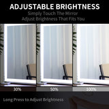 Large Hollywood Makeup Mirror 3 Modes Lighted and Smart Touch Control (92 x 68 cm) - Top-Down View