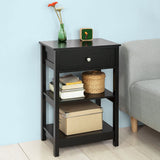 Black Bedside Table with 1 Drawer and 2 Shelves - 45-Degree Angle