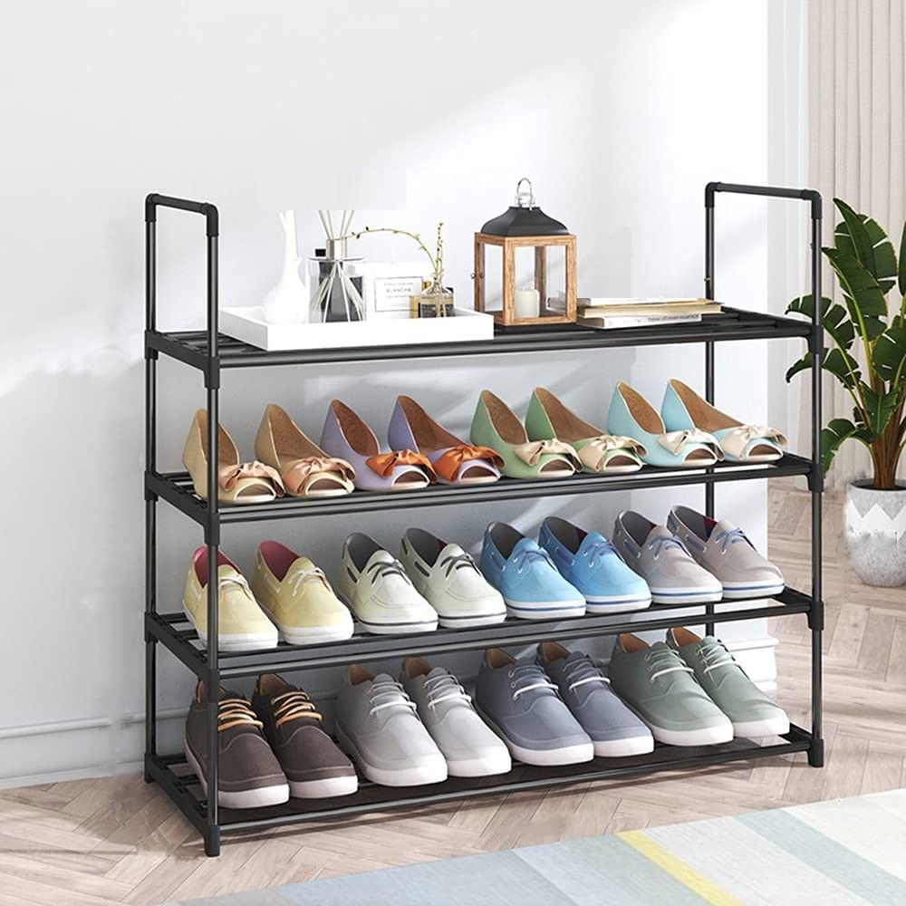Multi-Functional 4-Tier Metal Shoe Rack for Up to 20 Pairs  Space-Saving Organizer in Black (80cm)