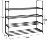 Multi-Functional 4-Tier Metal Shoe Rack for Up to 20 Pairs – Space-Saving Organizer in Black (80cm) - Front View